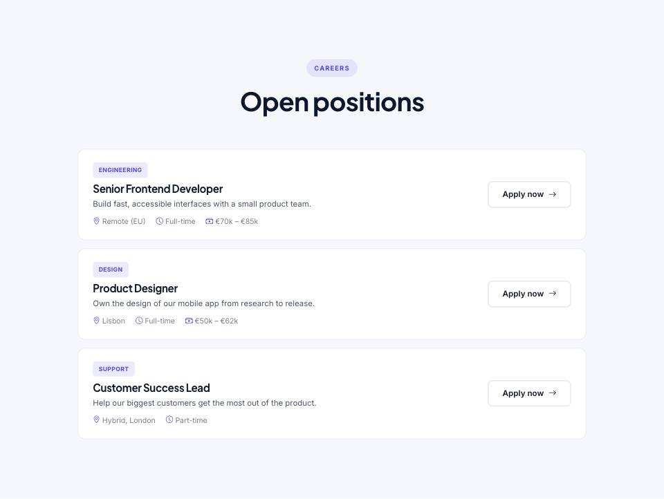Example of the jobs section